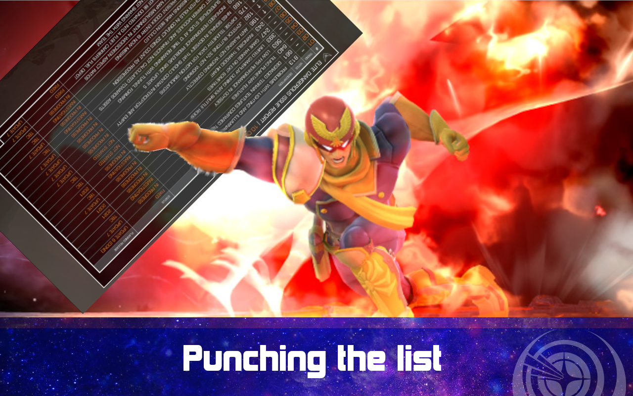 Captain Falcon punching the ED list of updates
